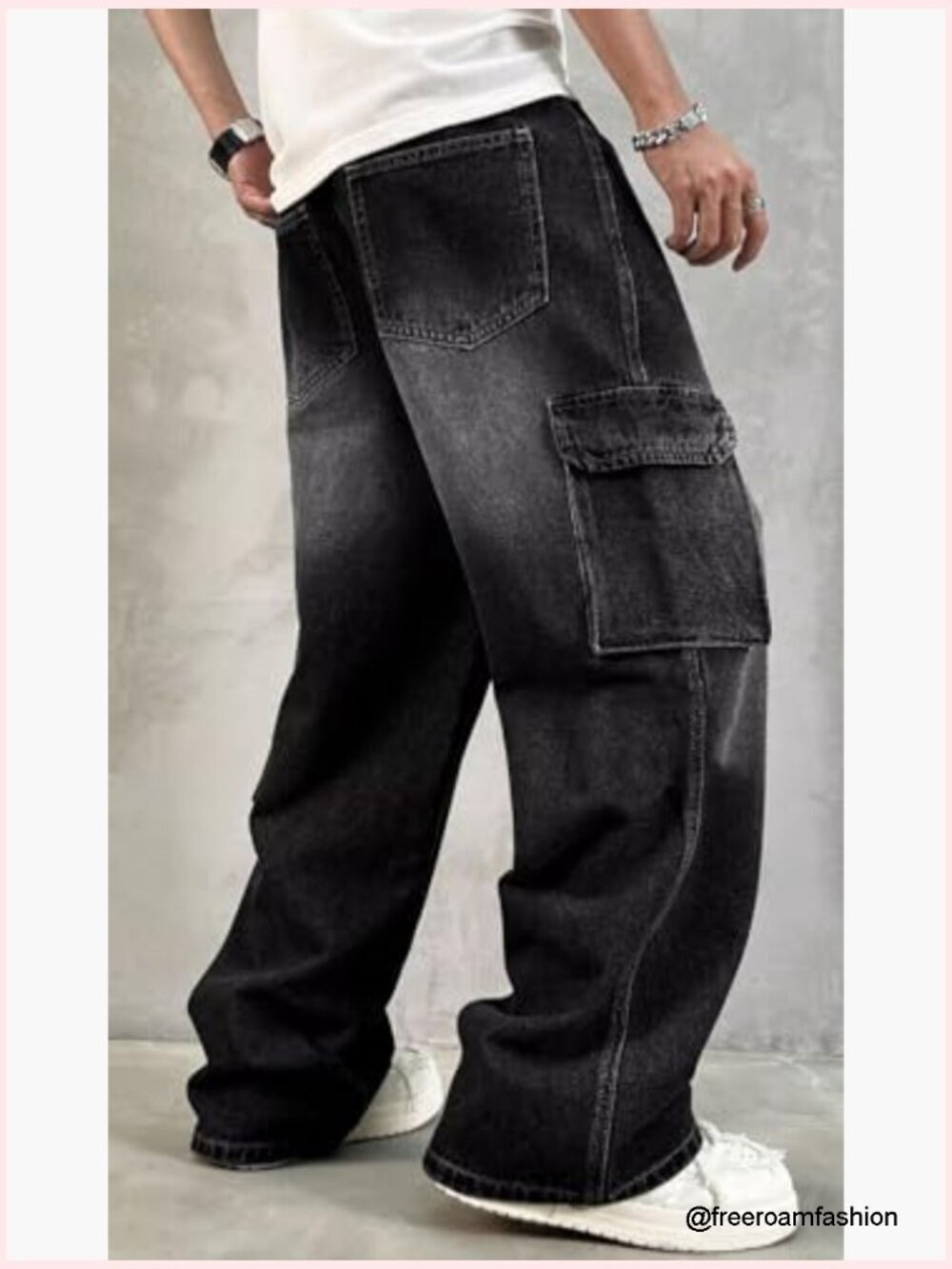 Baggy Cargo Jeans Y2K Skater Wide Leg Denim Pants Loose Fit Unisex - Picture 4 of 7